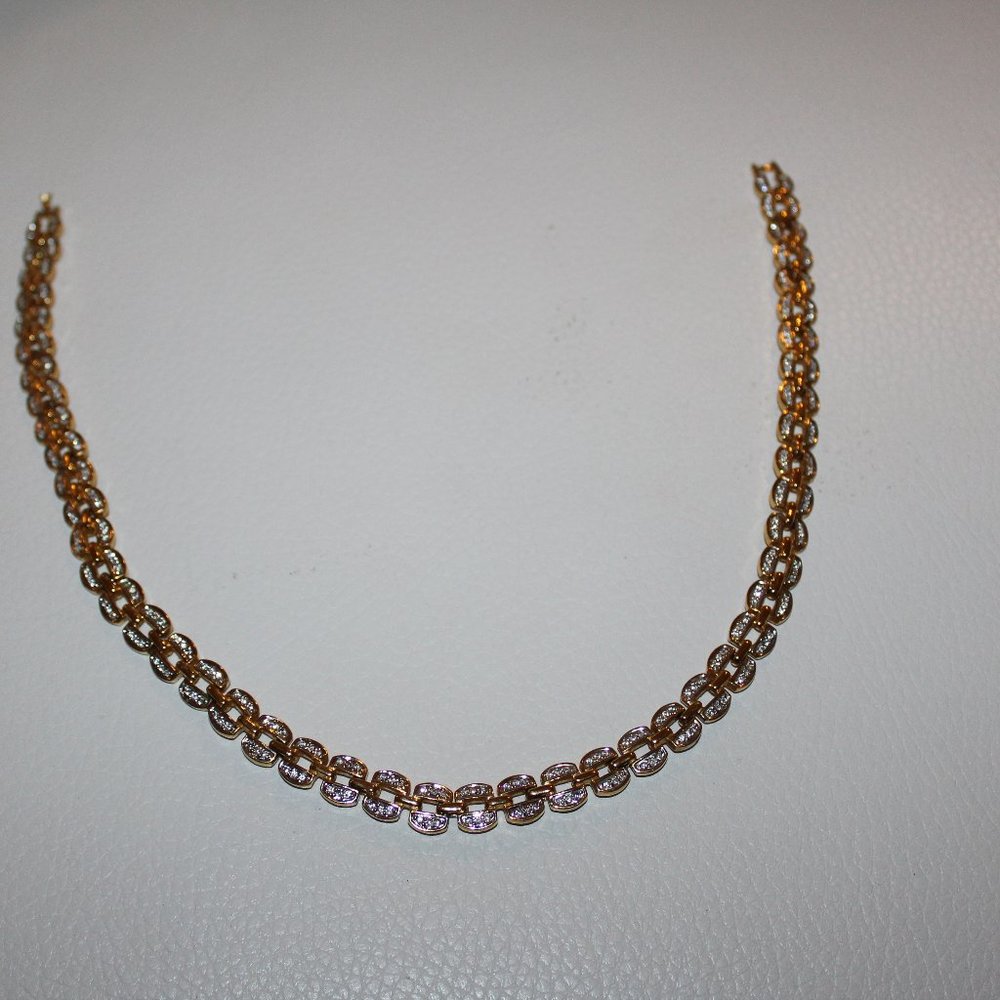 AFJ TAIWAN GOLD TONE CLEAR STONES NECKLACE HIGH END CUSTOM JEWELRY